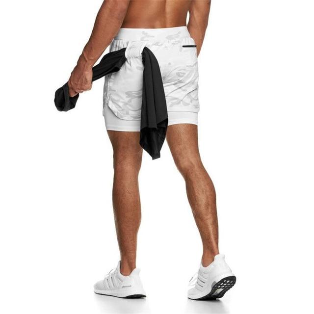 Running shorts men 2 in 1 sports jogging fitness shorts Men's Gym training Quick-drying sports shorts male short - GoJohnny437