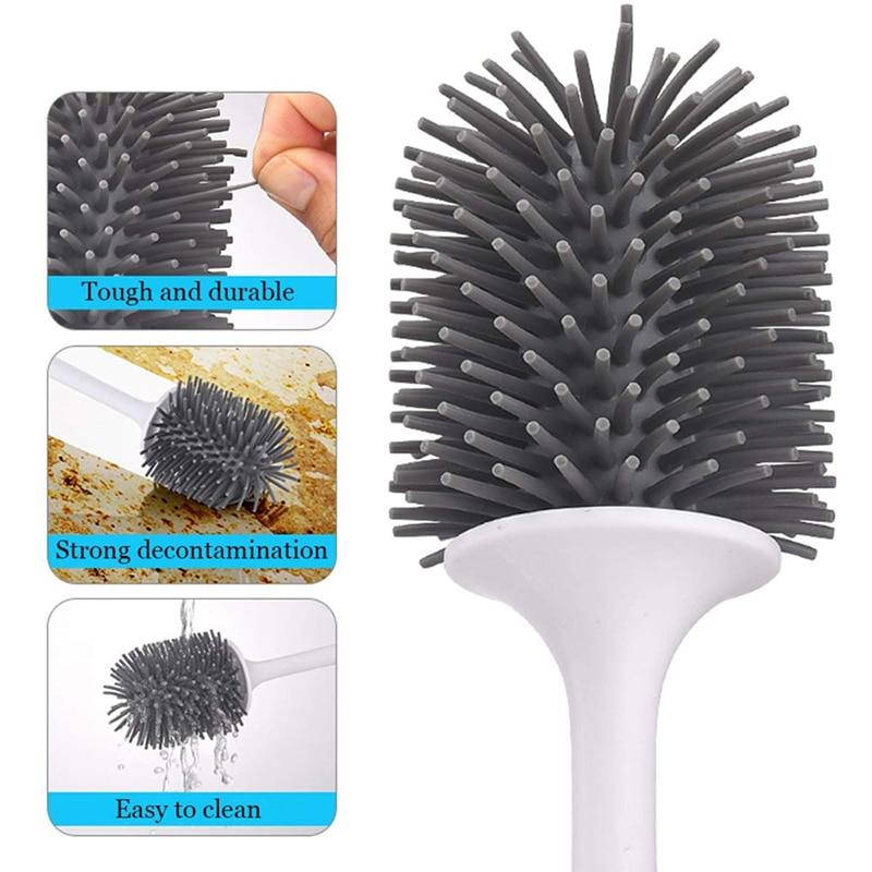 Silicone TPR Toilet Brush and Holder Quick Drain Cleaning Brush Tools for Toilet Household WC Bathroom Accessories Sets - GoJohnny437