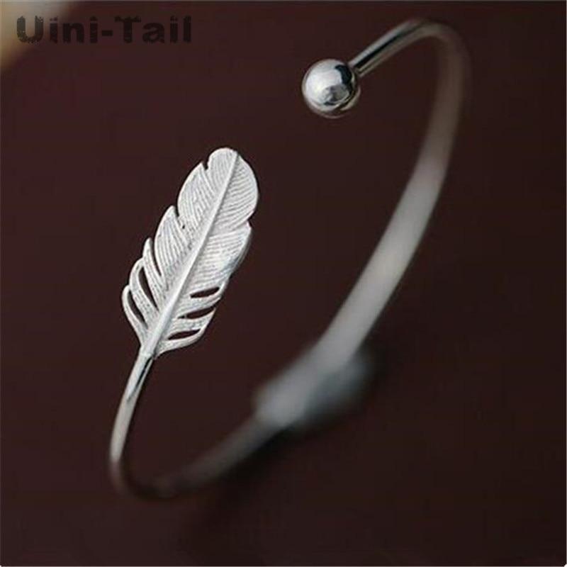 Silver Feather Opening Bracelet Women Fashion Temperament Bracelet Sweet Feather Bracelet - GoJohnny437