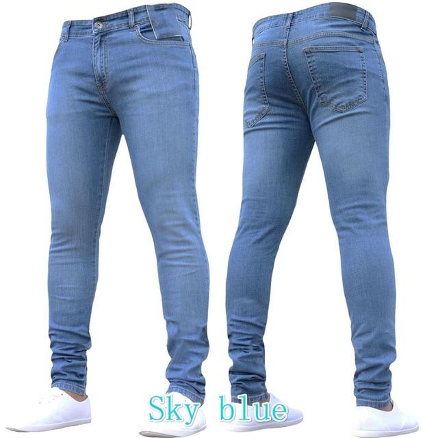 Skinny Jeans Men Pure Color Denim Cotton Vintage Wash Hip Hop pencil pants Work Trousers Pants - GoJohnny437
