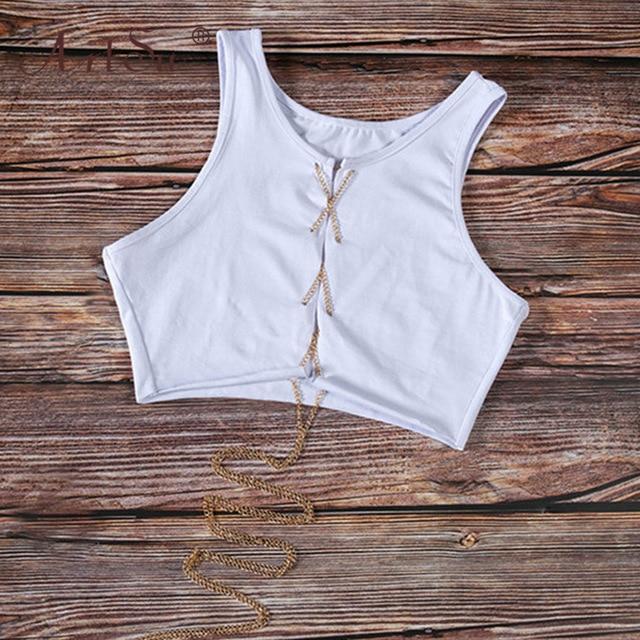 Sleeveless Crop Top Women Adjustable Lace Up Hollow Out Tank Tops Tees - GoJohnny437