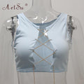Sleeveless Crop Top Women Adjustable Lace Up Hollow Out Tank Tops Tees - GoJohnny437