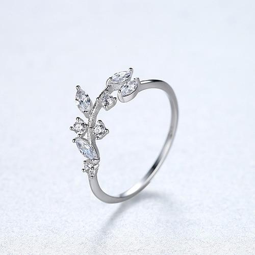 Sterling Silver Handmade Olive Leaf Rings for Women Exquisite Stone Adjustable Open Ring Silver - GoJohnny437