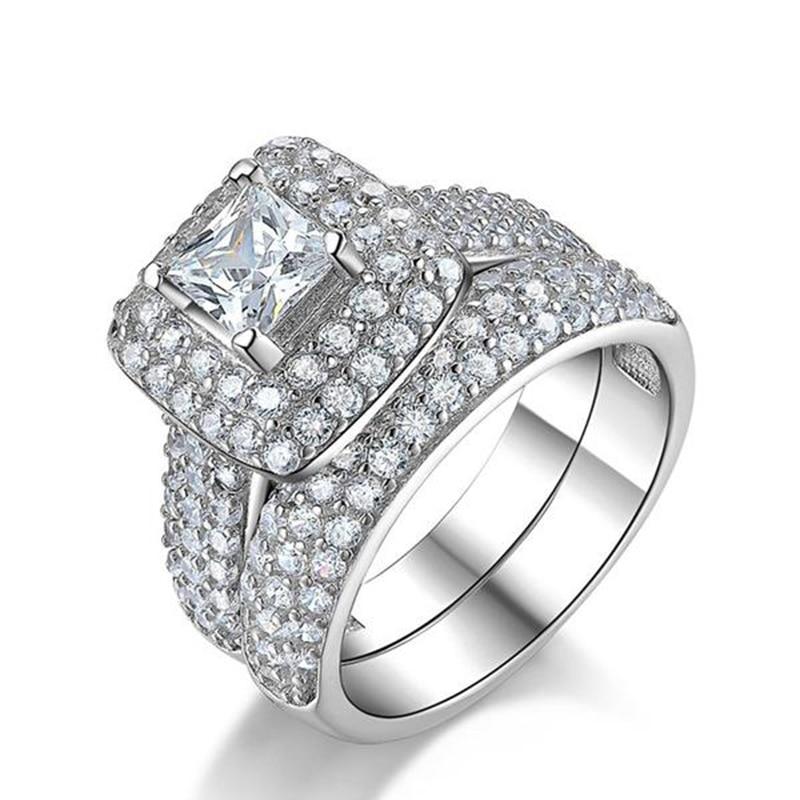 Sterling Silver Wedding Ring Set band for bridal girls and Women ladys love couple pair jewelry R3400 - GoJohnny437