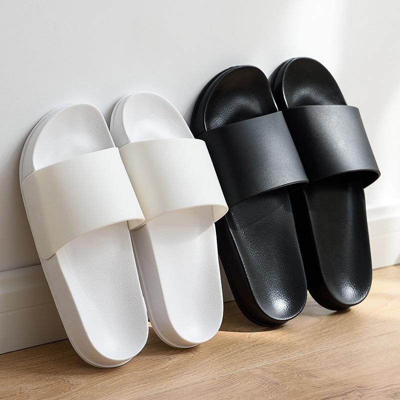 Summer Home Men Slippers Simple Black White Shoes Non-slip Bathroom Slides Flip Flops Couples Indoor Women Platform Slippers - GoJohnny437
