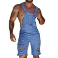 Summer Men's Overalls Solid Color Ripped Denim Shorts Slim Fit Overalls Casual Pants - GoJohnny437