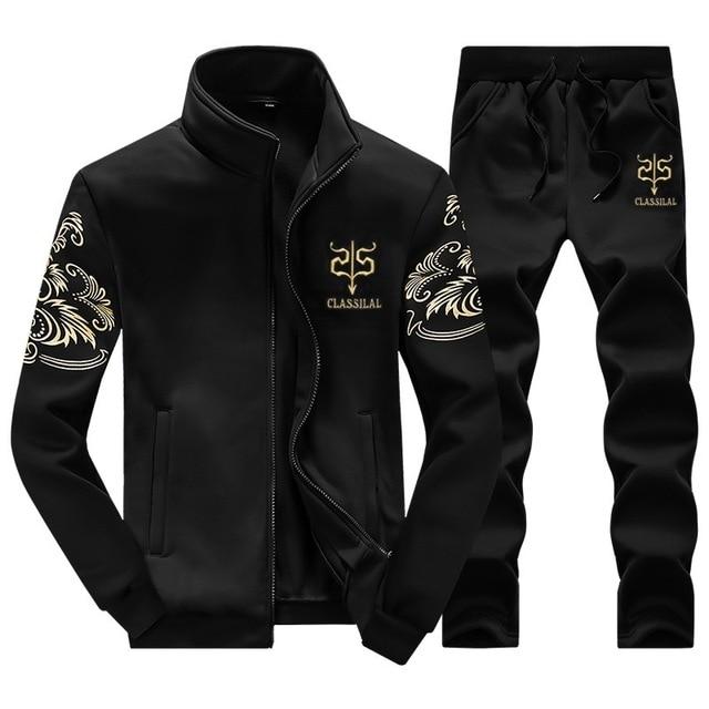 Tracksuits Men Polyester Sweatshirt Sporting Fleece 2020 Gyms Spring Jacket + Pants Casual Men's Track Suit Sportswear Fitness - GoJohnny437