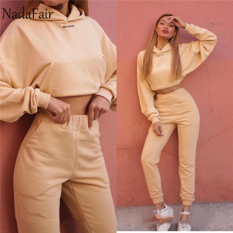 Two Piece Set Long Sleeve Solid Hoodie And Pants Sport Suit Autumn Winter Casual Piece Women Outfits - GoJohnny437