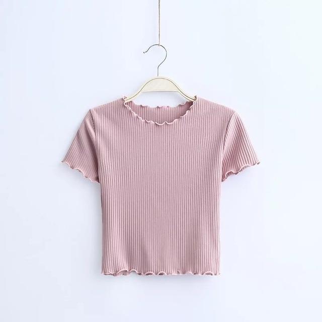 Vintage O neck Short sleeve T-shirt New Woman Slim Fit t shirt tight tee Summer Tops - GoJohnny437