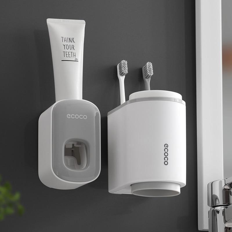 Wall Mount Automatic Toothpaste Dispenser Bathroom Accessories Set Toothpaste Squeezer Dispenser Bathroom Toothbrush Holder Tool - GoJohnny437