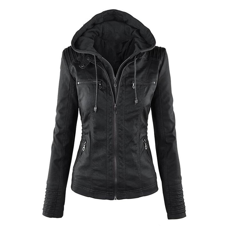 Women Faux Soft Leather Jackets Coats Lady Black Zipper Epaule Motorcycle Streetwear - GoJohnny437