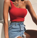 Women Lady Female One Shoulder Crop Tops Sleeveless T-Shirt Tank Tops Fashion Clothes - GoJohnny437