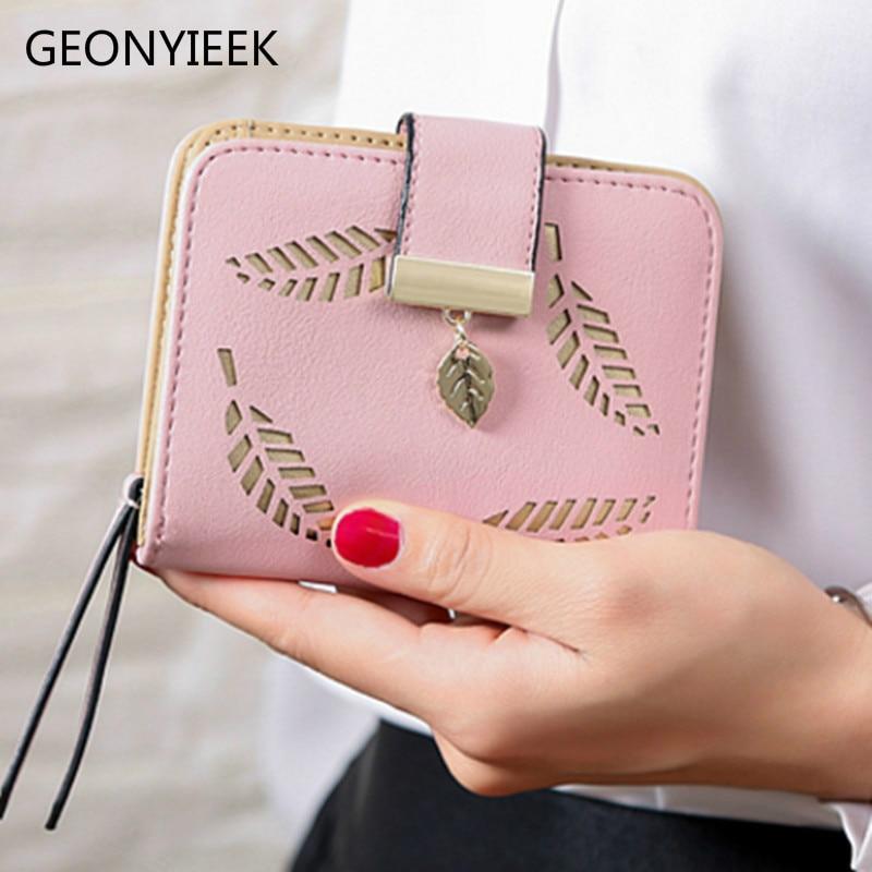 Women Wallet Fashion Purse Female Short Wallets Hollow Leave Pouch Handbag For Women Coin PU Leather Purses Card Holder Carteira - GoJohnny437