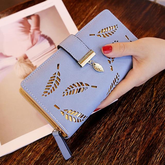 Women Wallet PU Leather Purse Female Long Wallet Gold Hollow Leaves Pouch Handbag For Women Coin Purse Card Holders Clutch - GoJohnny437