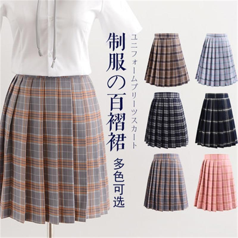 Womens high waist pleated plaid skirt Female Short Skirts - GoJohnny437