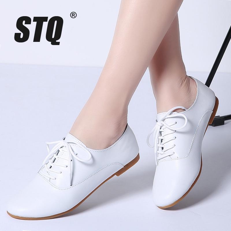 Womens Oxford Shoes Flats Shoes Women Genuine Leather Shoes Moccasins Lace Up Loafers White Shoes - GoJohnny437