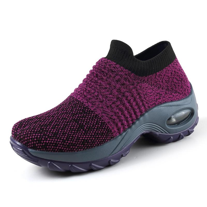 Womens Running Walking Shoes Hot Autumn New Mesh Breathable Knit Ladies Mix Colors Sneakers Soft Slip On - GoJohnny437