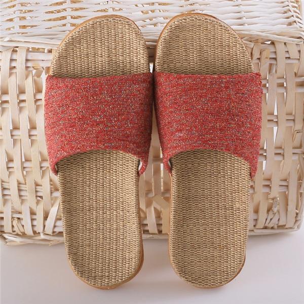 Womens Slippers Ladies Flax Casual Slides 6 Colors Summer Linen Belt Female Sandals Flip Flops Lovers Indoor Floor Shoes - GoJohnny437