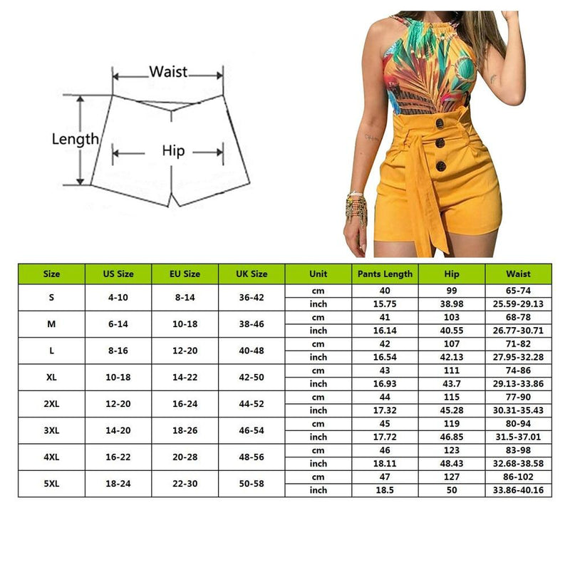 Womens Solid Shorts Sexy Ladies High Waist Casual Button Summer Bandage Shorts Ladies - GoJohnny437