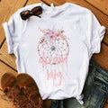 Women's T-shirt Flower Dreamcatcher T-shirt O-neck top women's Street summer casual clothing short sleeves - GoJohnny437