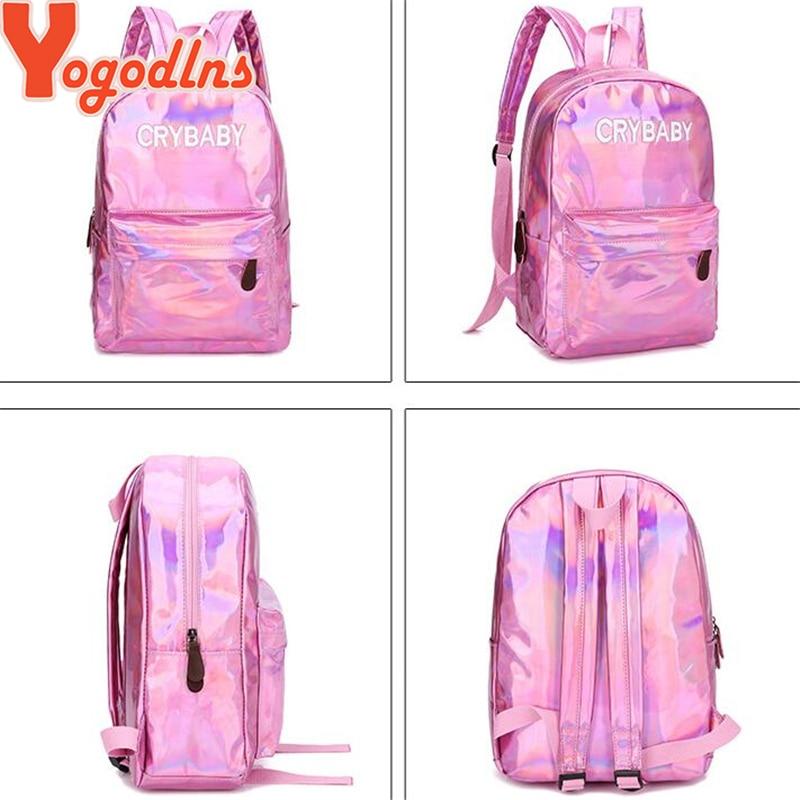 Yogodlns 2020 Holographic Laser Backpack Embroidered Crybaby Letter Hologram Backpack set School Bag +shoulder bag +penbag 3pcs - GoJohnny437